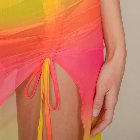 Sexy Sheer Mesh Drawstring Ruched Skirt - Picture 4 of 6